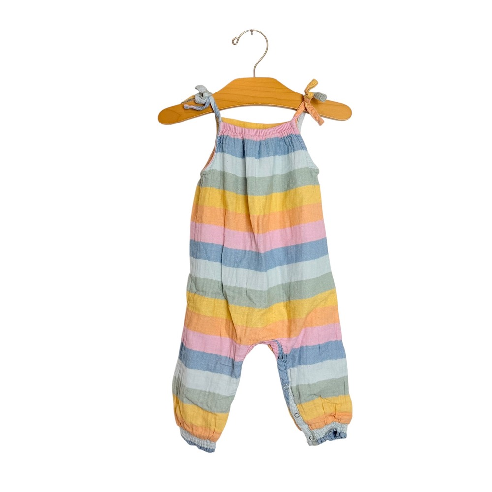 Peek Kids Baby Rainbow Stripe Cotton Gauze Romper Pastel Sunsuit 6-12M